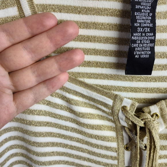 Cable & Gauge Sleeveless Sweater Pullover striped metallic print vest bronze 3X - Picture 6 of 12